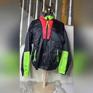 Columbia Vibrant Red Black Neon Green Jacket Size Medium Outerwear Hiking Biking